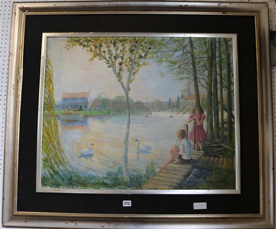 Oil on canvas, riverscape